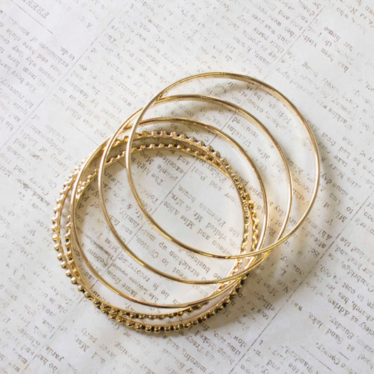 Vintage Set of Five - 5 - Gold Tone Bangles Variety 7 Inch Diameter Bracelets #OS116 - Limited Stock - Never Worn