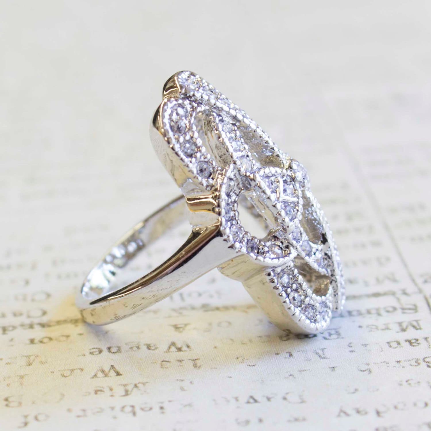 Vintage Ring Swarovski Crystals 18kt White Gold Silver  #R1861 - Limited Stock - Never Worn