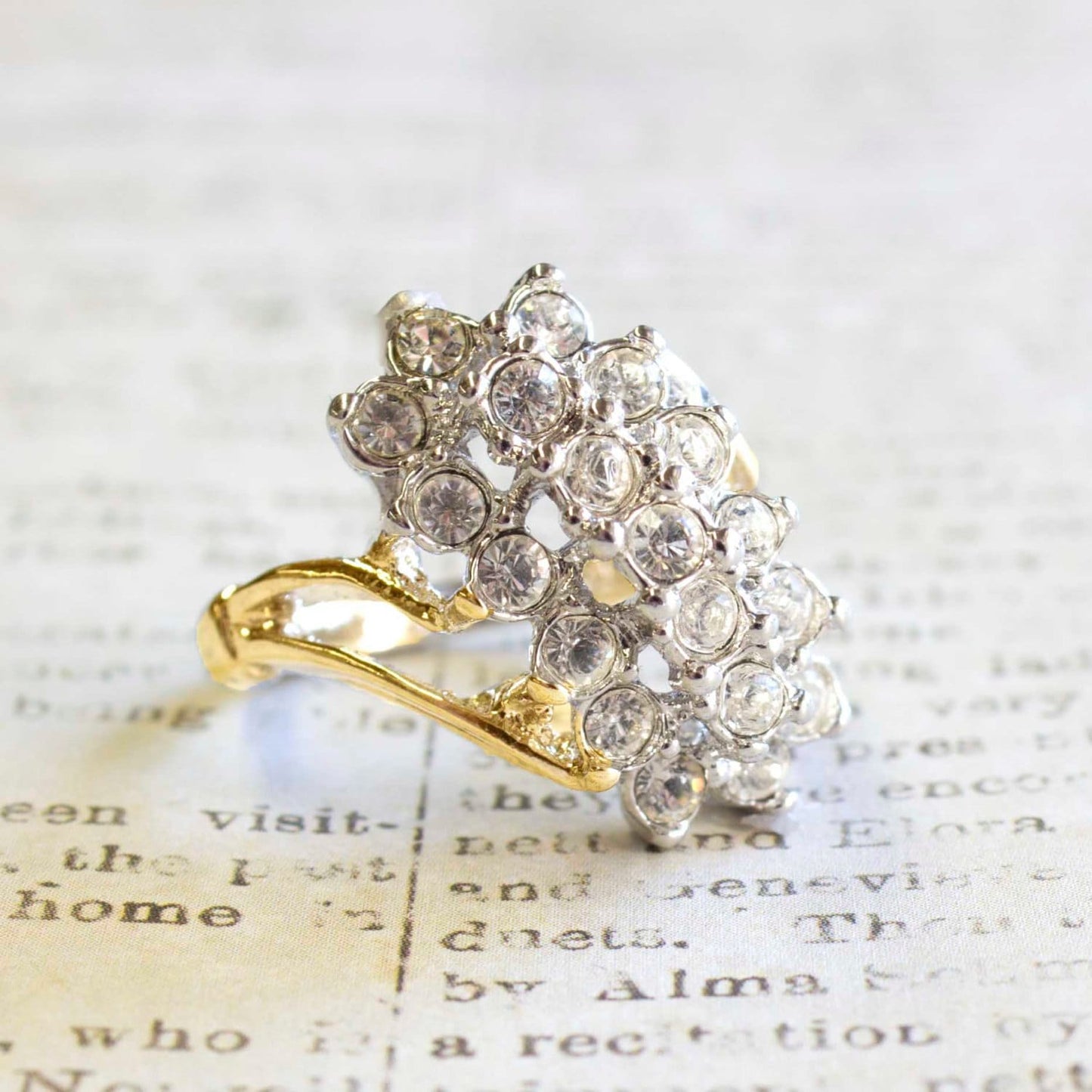 Vintage Ring Clear Swarovski Crystals 18k Gold Cluster Cocktail Ring #R175 - Limited Stock - Never Worn