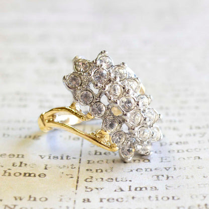 Vintage Ring Clear Swarovski Crystals 18k Gold Cluster Cocktail Ring #R175 - Limited Stock - Never Worn