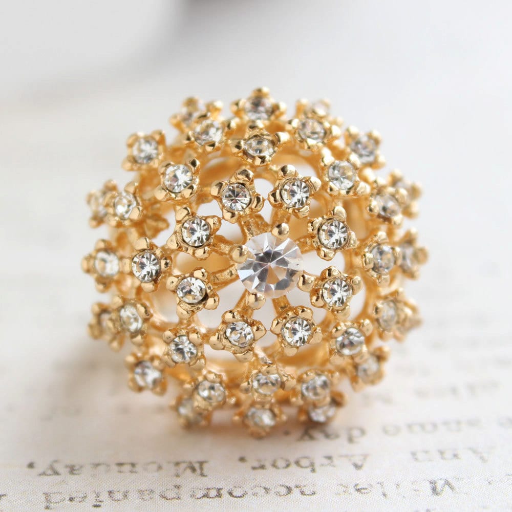 Vintage Ring Cocktail Cluster Ring Clear Swarovski Crystals 18k Gold  #R195 - Limited Stock - Never Worn