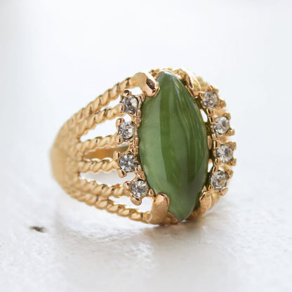 Vintage Ring Genuine Jade Filigree Ring 18k Gold Antique Womans Jewelry Handmade Rings #R574 - Limited Stock - Never Worn