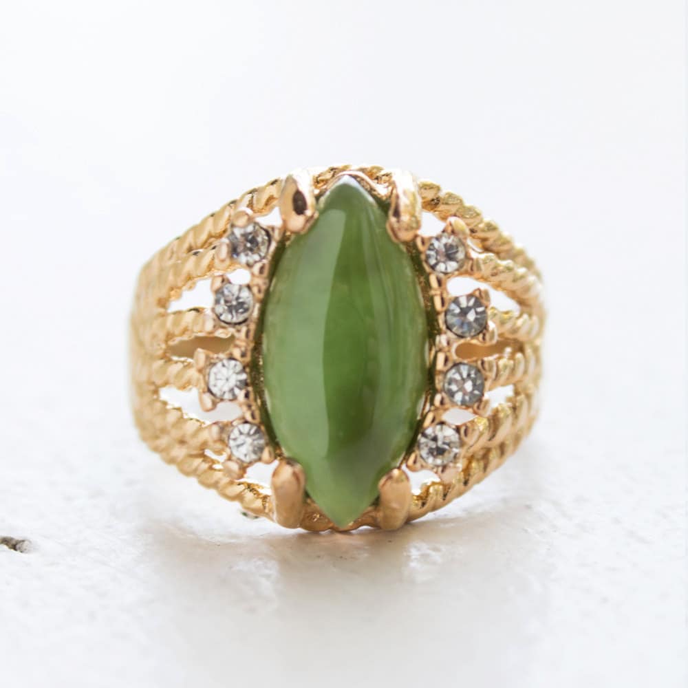 Vintage Ring Genuine Jade Filigree Ring 18k Gold Antique Womans Jewelry Handmade Rings #R574 - Limited Stock - Never Worn