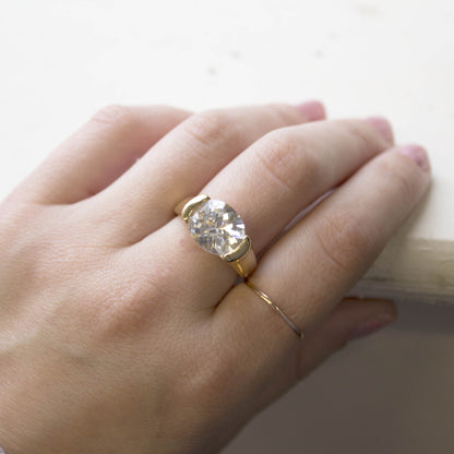 Vintage Ring Amethyst Swarovski Crystal Ring 18k White Gold Silver  R4668