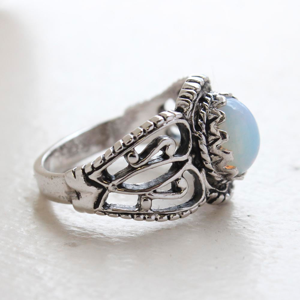 Vintage Pinfire Opal Ring - Antique 18kt White Gold Electroplating - October Birthstone - Made in the USA