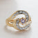 Vintage Ring 18k Yellow Gold Electroplated with Alexandrite and Clear Crystals made in the USA
