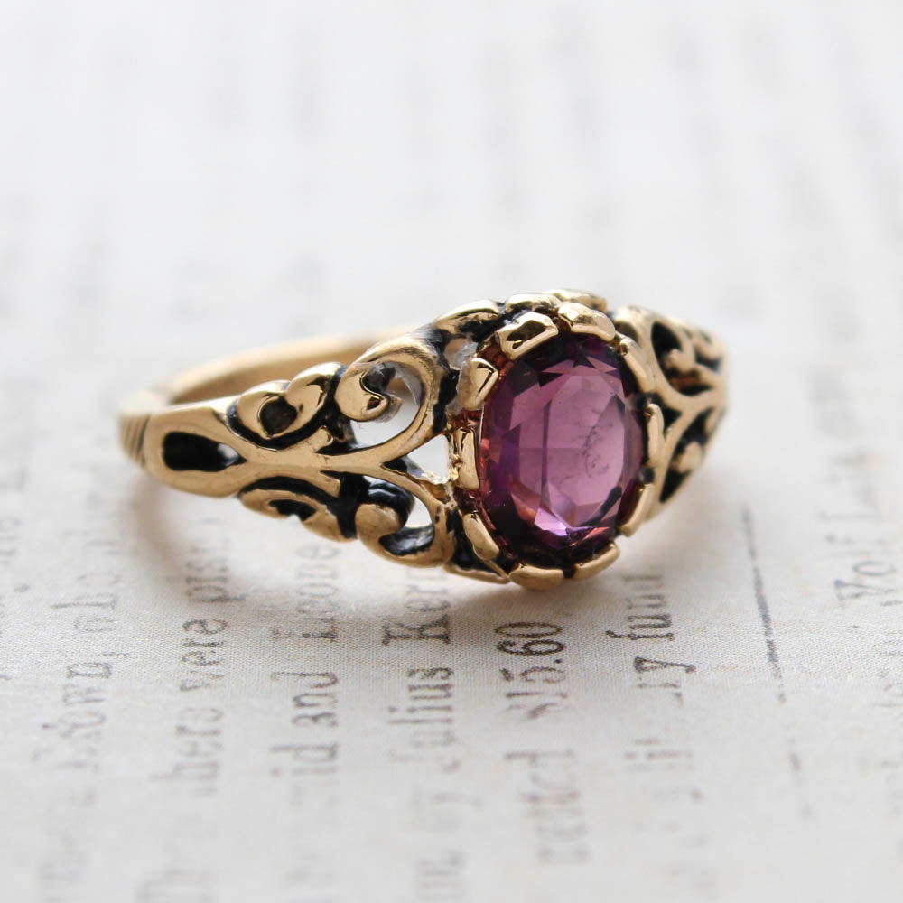 Vintage Amethyst Crystal Ring 18k Gold Electroplated Birthstone Ring Made in USA