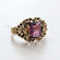 Vintage Ring Emerald Cut Emerald Austrian Crystal 18kt Antiqued Yellow Gold Plated Filligree Ring
