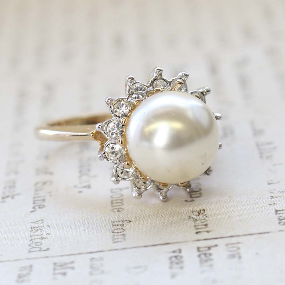 Large pearl adjustable pearl ring square women fashion diamond ring best  jewelry | Wish