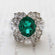Vintage Emerald Green Crystal Cabochon Stone & Clear Crystal Ring in 18kt Yellow Gold Electroplate