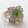 Vintage Emerald Green Crystal Cabochon Stone & Clear Crystal Ring in 18kt Yellow Gold Electroplate