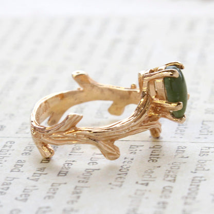 Vintage Ring Genuine Jade 18k Yellow Gold Electroplate Twig Style Band Ring made in the USA