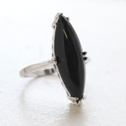 Vintage Genuine Onyx Ring - 18k White Gold Electroplated - Made in USA