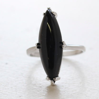 Vintage Genuine Onyx Ring - 18k White Gold Electroplated - Made in USA