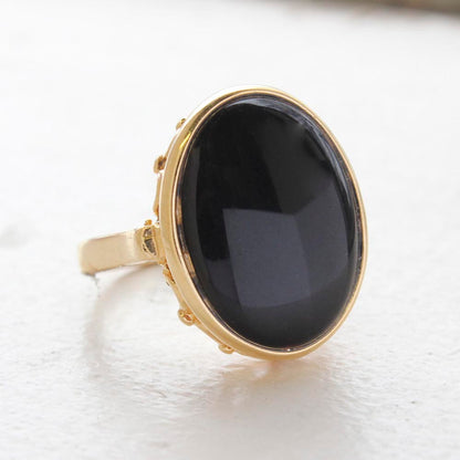 Vintage Jewelry Faux Onyx Stone Set in 18kt Gold Electroplated Setting  Made in USA
