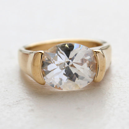Vintage Ring Amethyst Swarovski Crystal Ring 18k White Gold Silver  R4668
