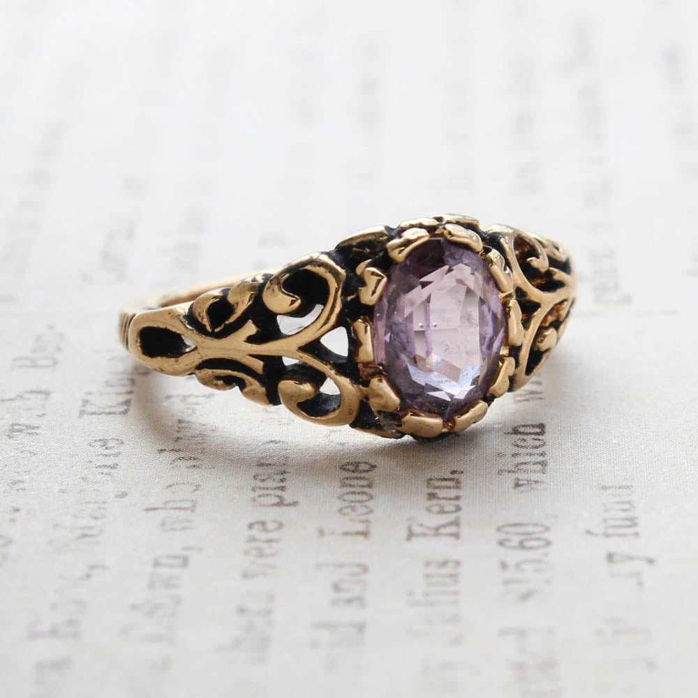 Vintage Light Amethyst Crystal Ring 18k Gold Electroplated Birthstone Ring Made in USA