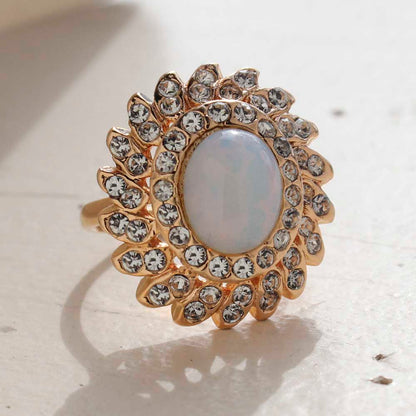 Vintage Jewelry Pinfire Opal Cocktail Ring in a 18k Gold Electroplated Setting Made in the USA