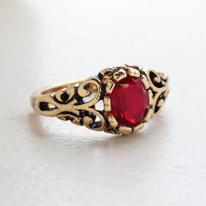 Vintage Ruby Crystal Ring 18k Gold Electroplated Birthstone Ring Made in USA