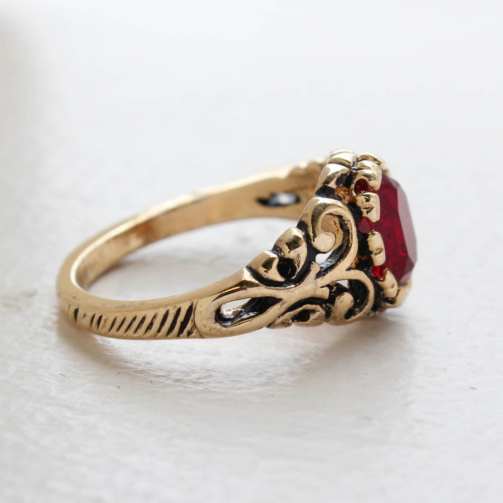Vintage Ruby Crystal Ring 18k Gold Electroplated Birthstone Ring Made in USA