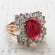 Vintage Emerald Green Crystal Cabochon Stone & Clear Crystal Ring in 18kt Yellow Gold Electroplate