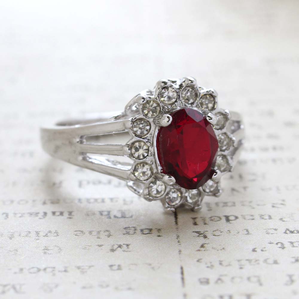 Vintage Ruby Austrian Crystal -  Clear Austrian Crystals - 18k White Gold Electroplated - July Birthstone - Made in the USA