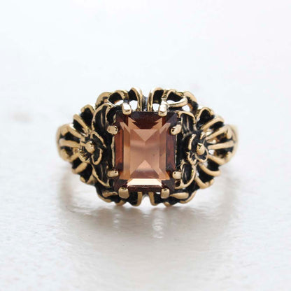 (required)

Vintage Ring Emerald Cut Smokey Topaz Cz 18kt Antiqued Yellow Gold Plated Filligre Ring Made in the USA February Birthstone