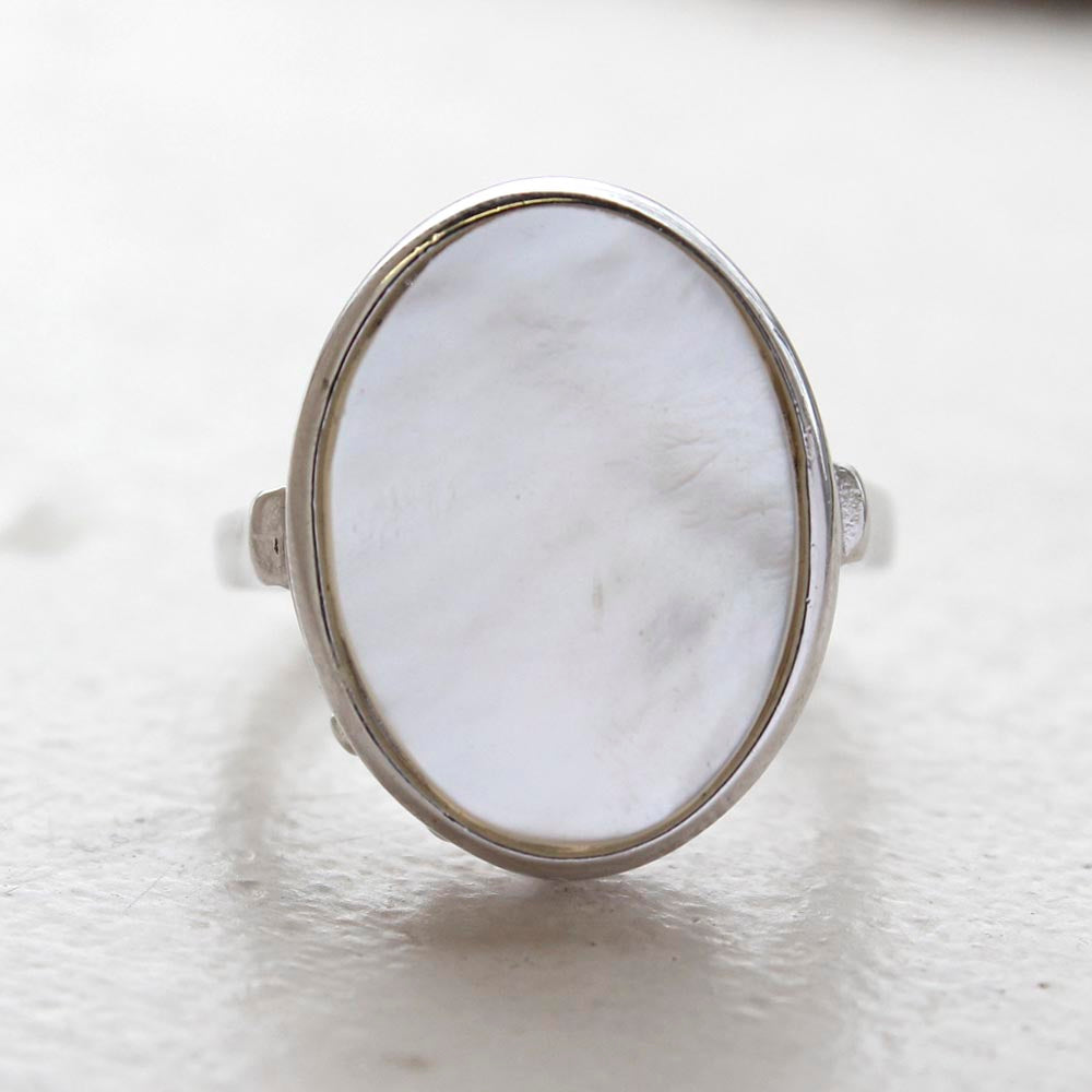 Vintage Mother Of Pearl 18kt White Gold Electroplated Ring Made in the USA
